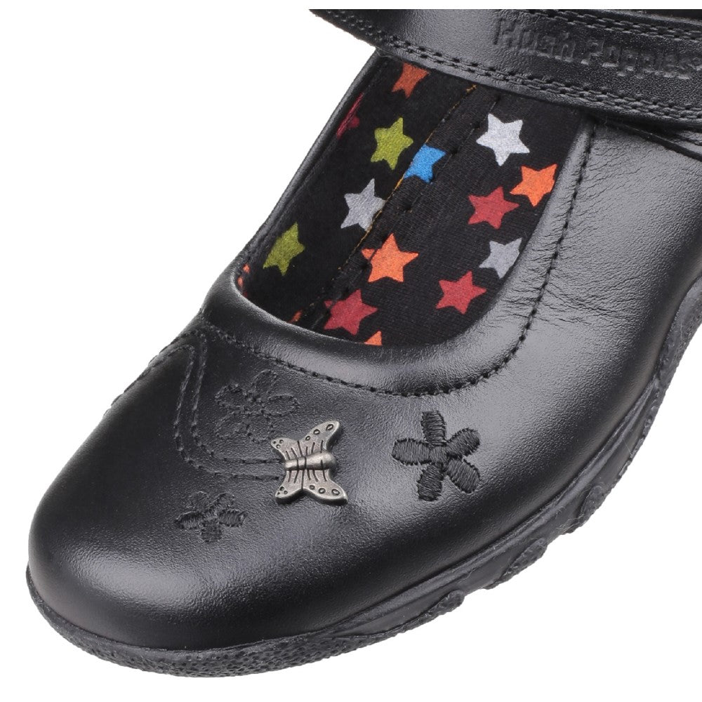 Girls BTS FLFR Black Hush Puppies Clare Junior School Shoe