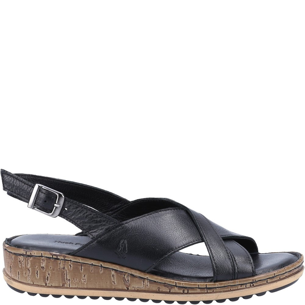 Sandal Ladies Summer Black Hush Puppies Elena Cross Over Wedge Sandal