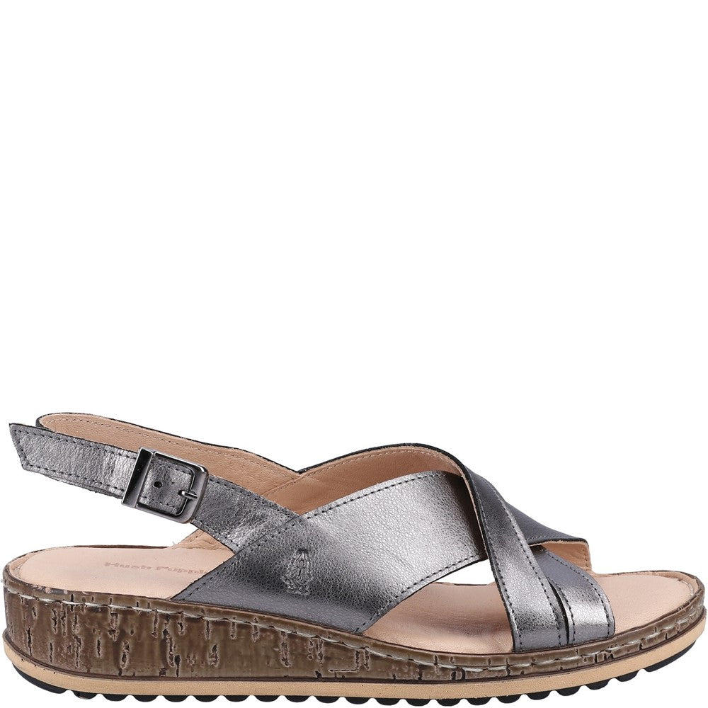 Sandal Ladies Summer Pewter Hush Puppies Elena Cross Over Wedge Sandal