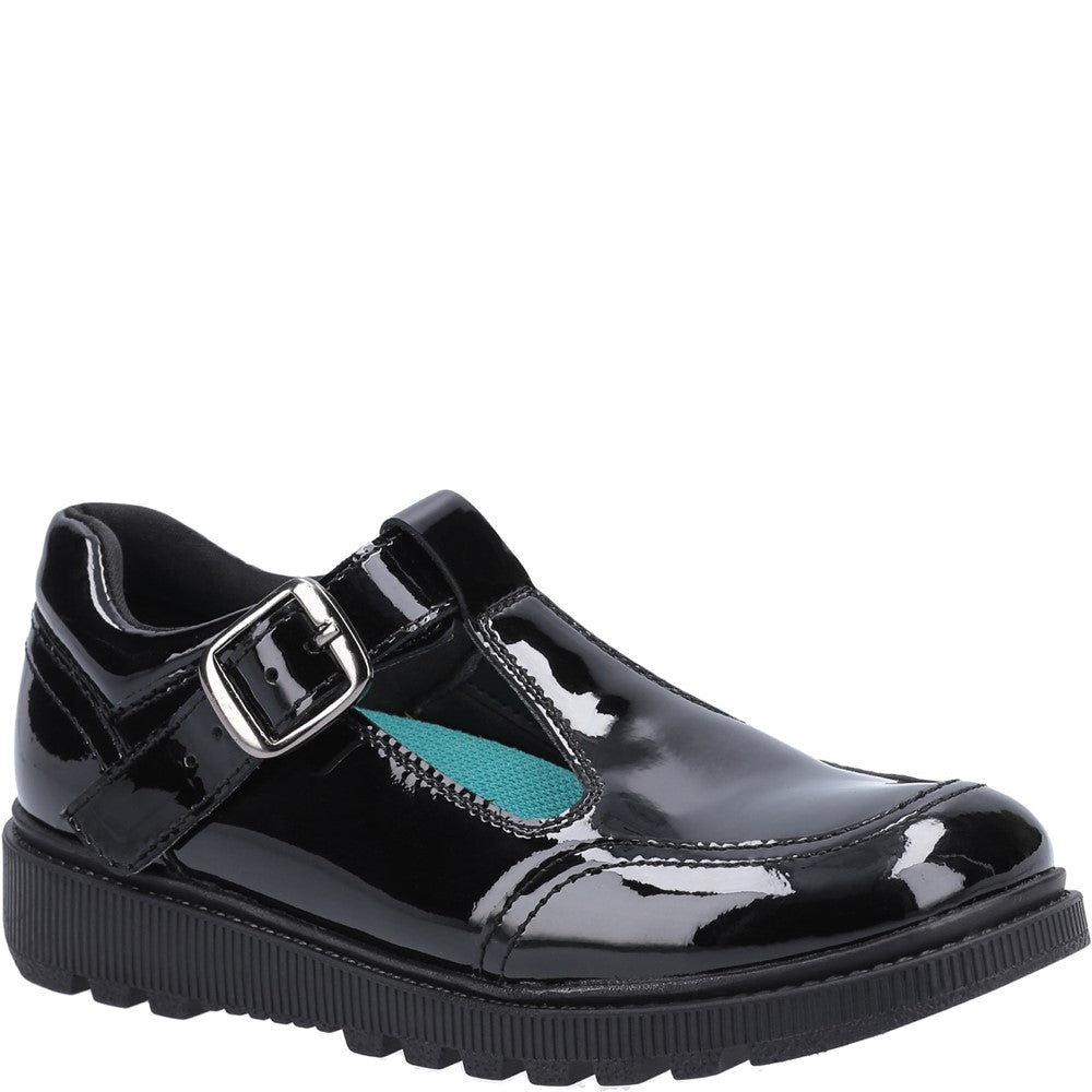 Girls BTS FLFR Black Hush Puppies Kerry Senior Patent School Shoe