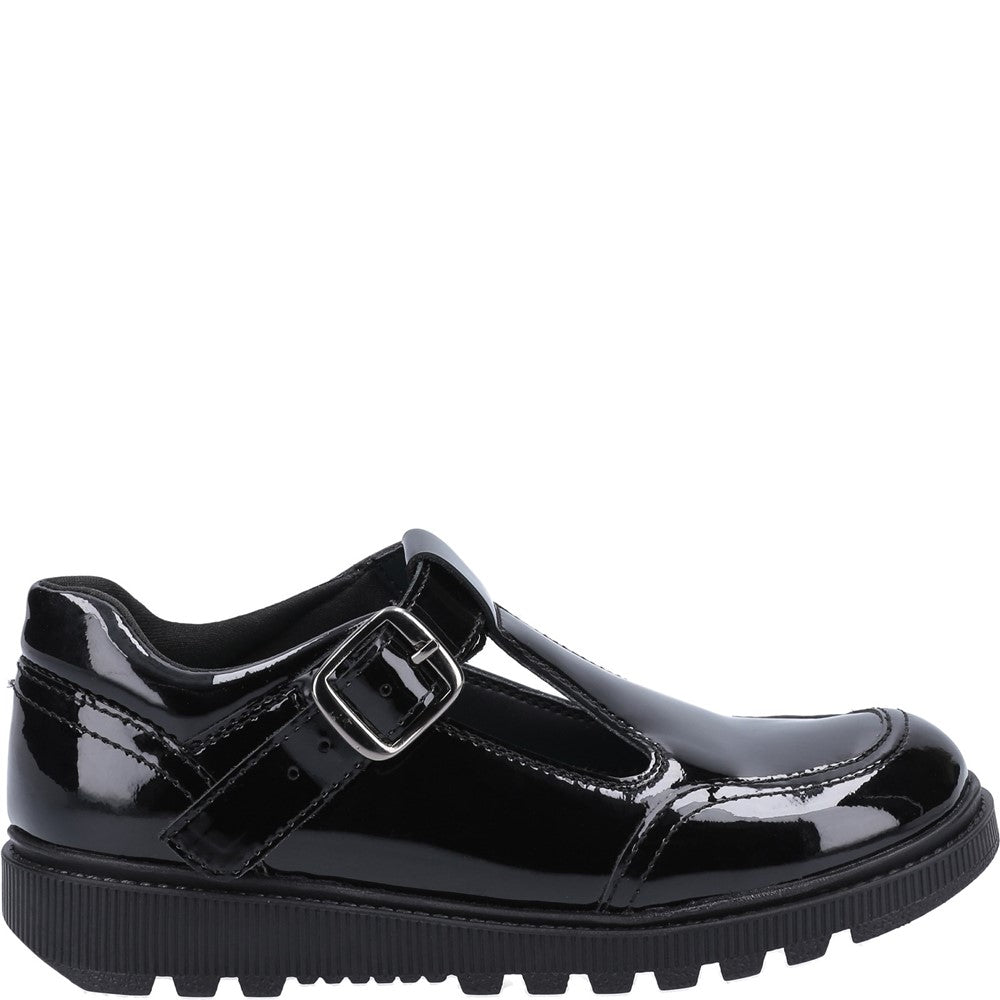 Girls BTS FLFR Black Hush Puppies Kerry Senior Patent School Shoe