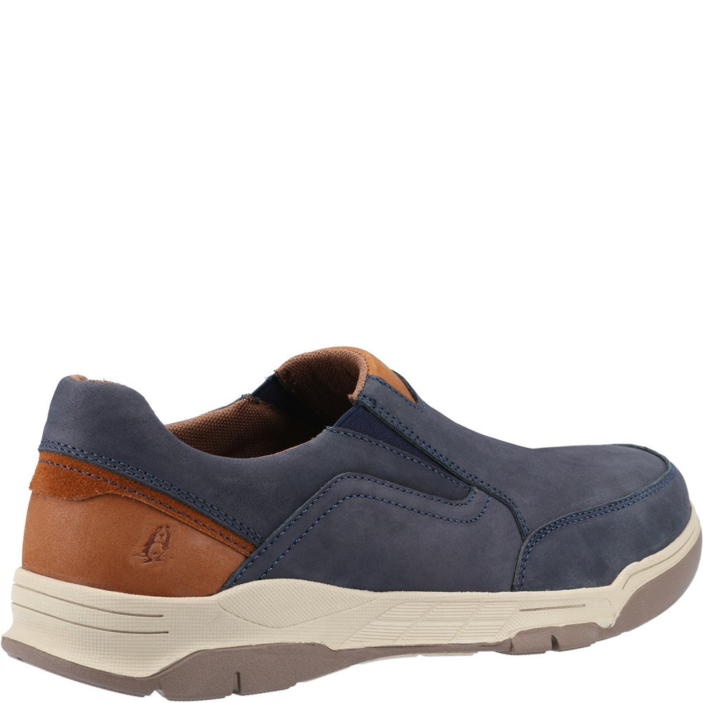 Mens Classic Slip On Shoes Navy/Tan Hush Puppies Fletcher Shoe