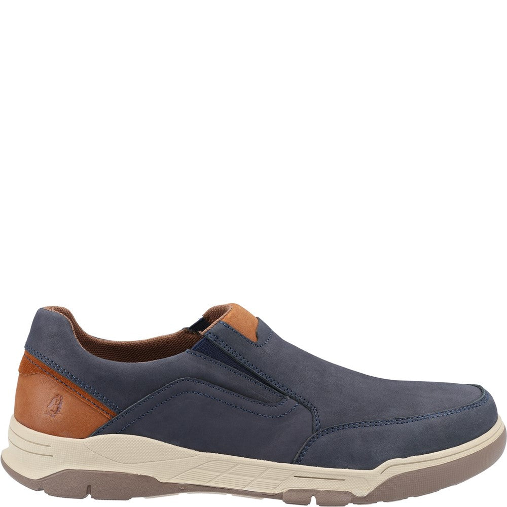 Mens Classic Slip On Shoes Navy/Tan Hush Puppies Fletcher Shoe