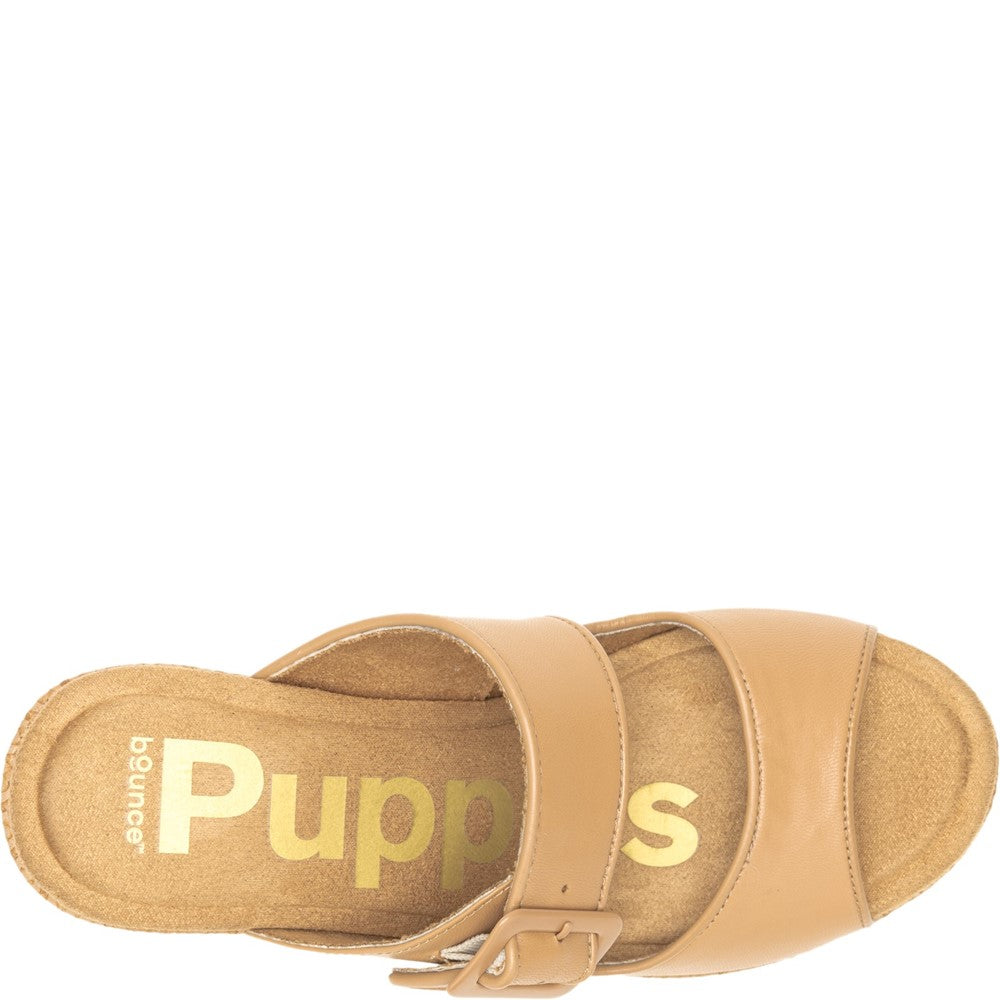 Ladies Heeled Sandals Tan Hush Puppies Poppy Buckle Slide