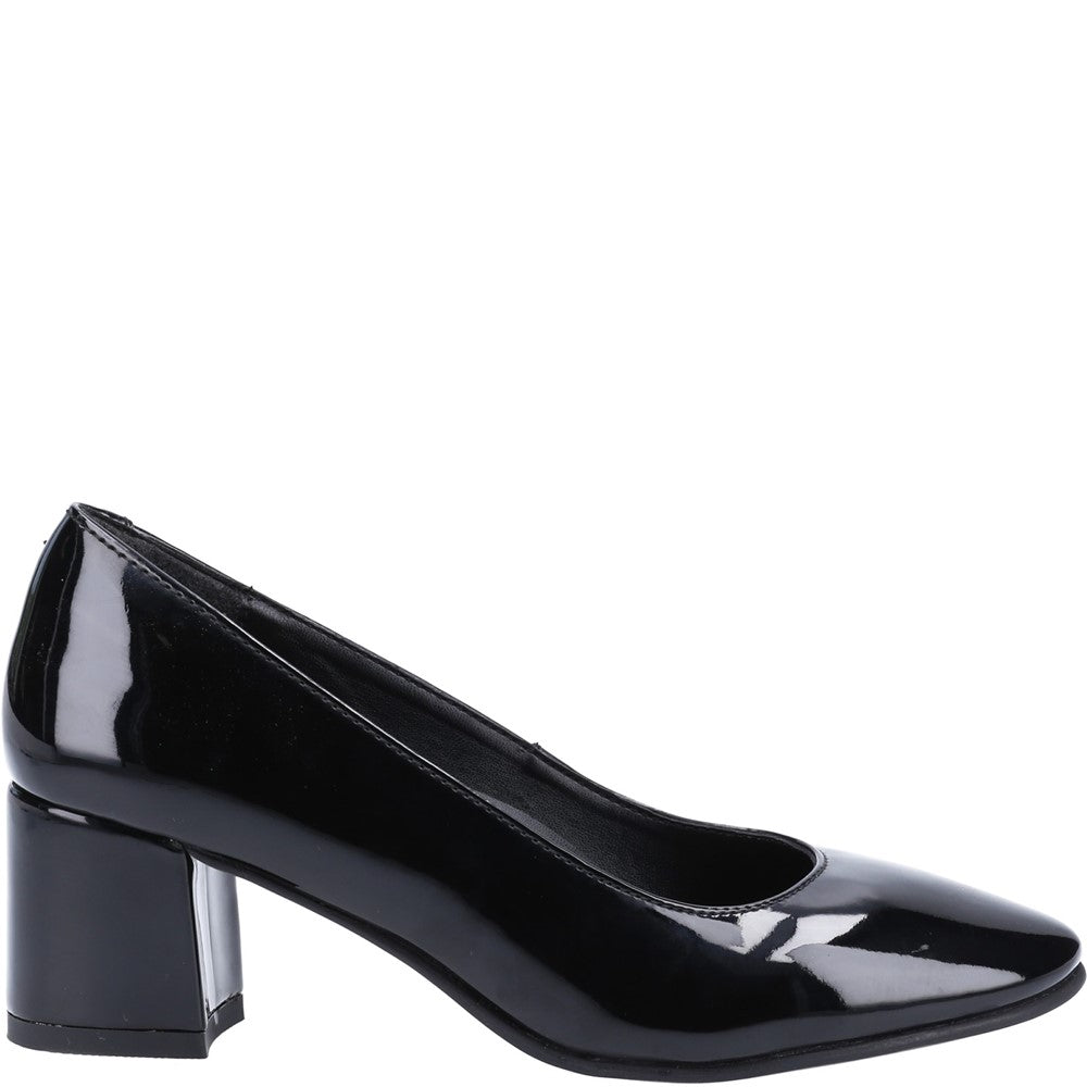 Court Ladies Shoes Black Hush Puppies Anna Wide Patent Shoe