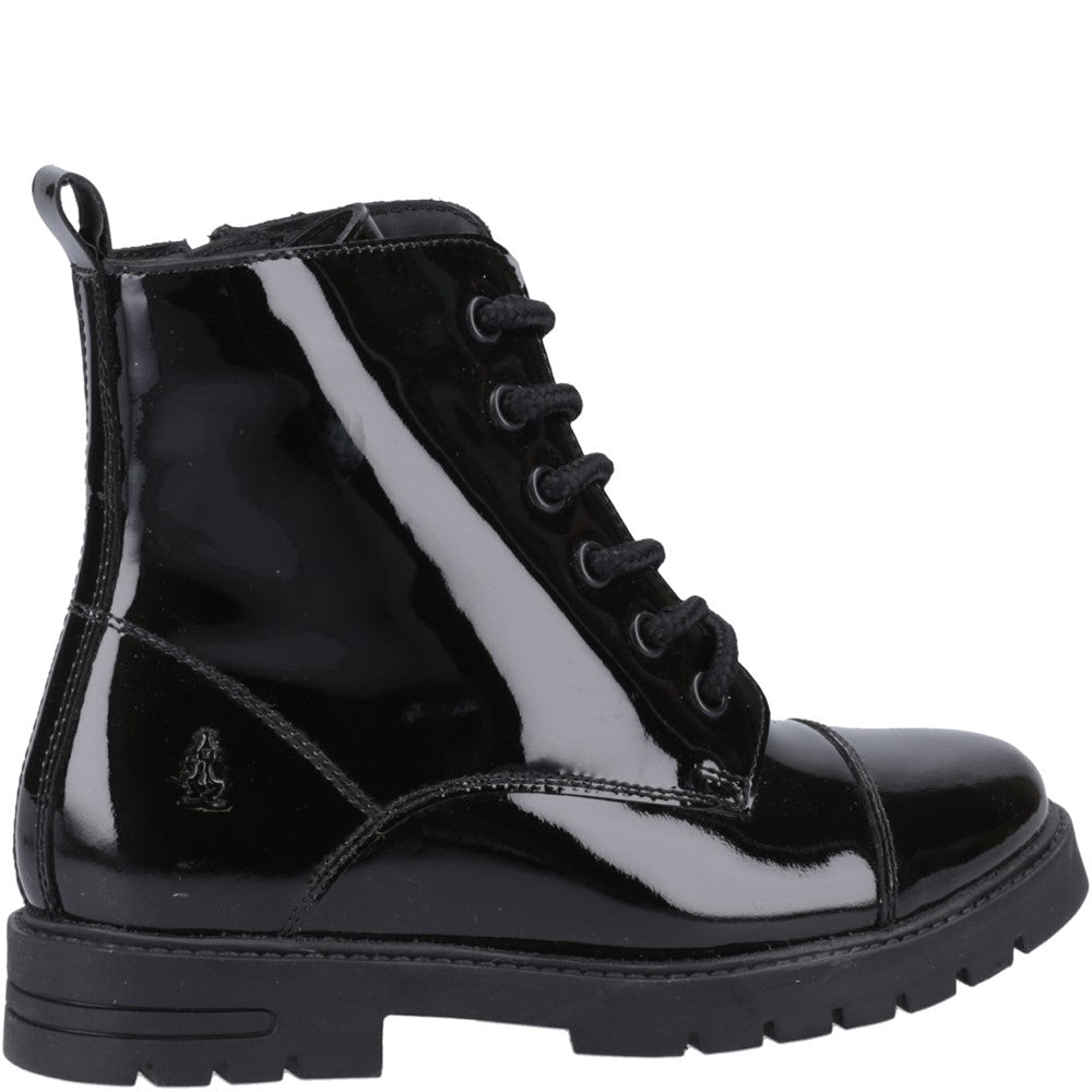 Girls BTS FLFR Black Hush Puppies Lauren Patent Junior Shoe
