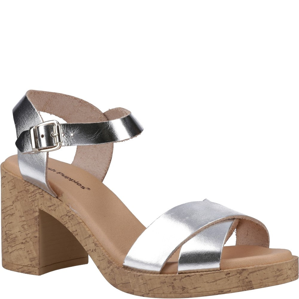 Ladies Heeled Sandals Silver Hush Puppies Georgia Cork Sandal