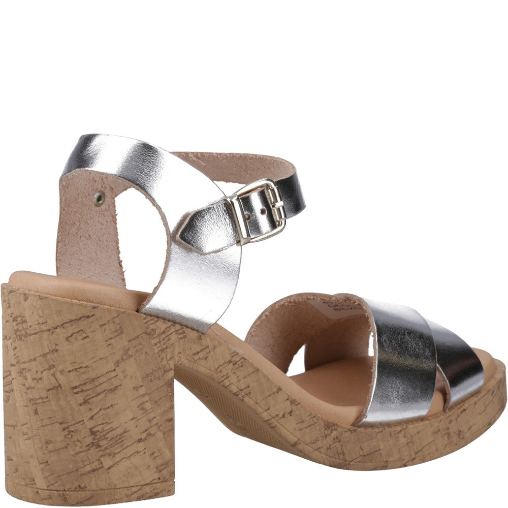 Ladies Heeled Sandals Silver Hush Puppies Georgia Cork Sandal