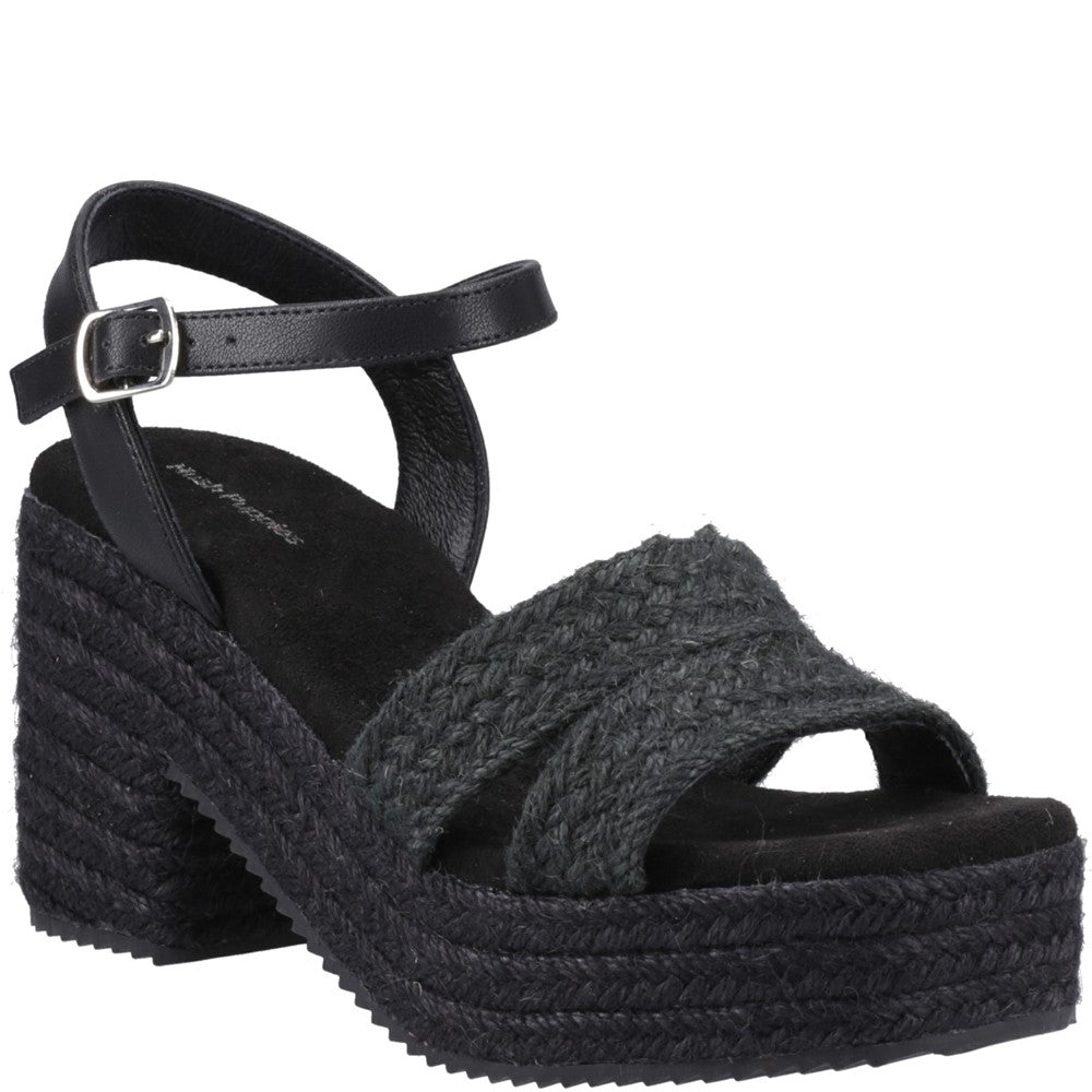 Ladies Heeled Sandals Black Hush Puppies Jamelia Espadrille Heel Sandal