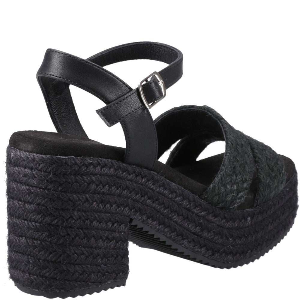 Ladies Heeled Sandals Black Hush Puppies Jamelia Espadrille Heel Sandal