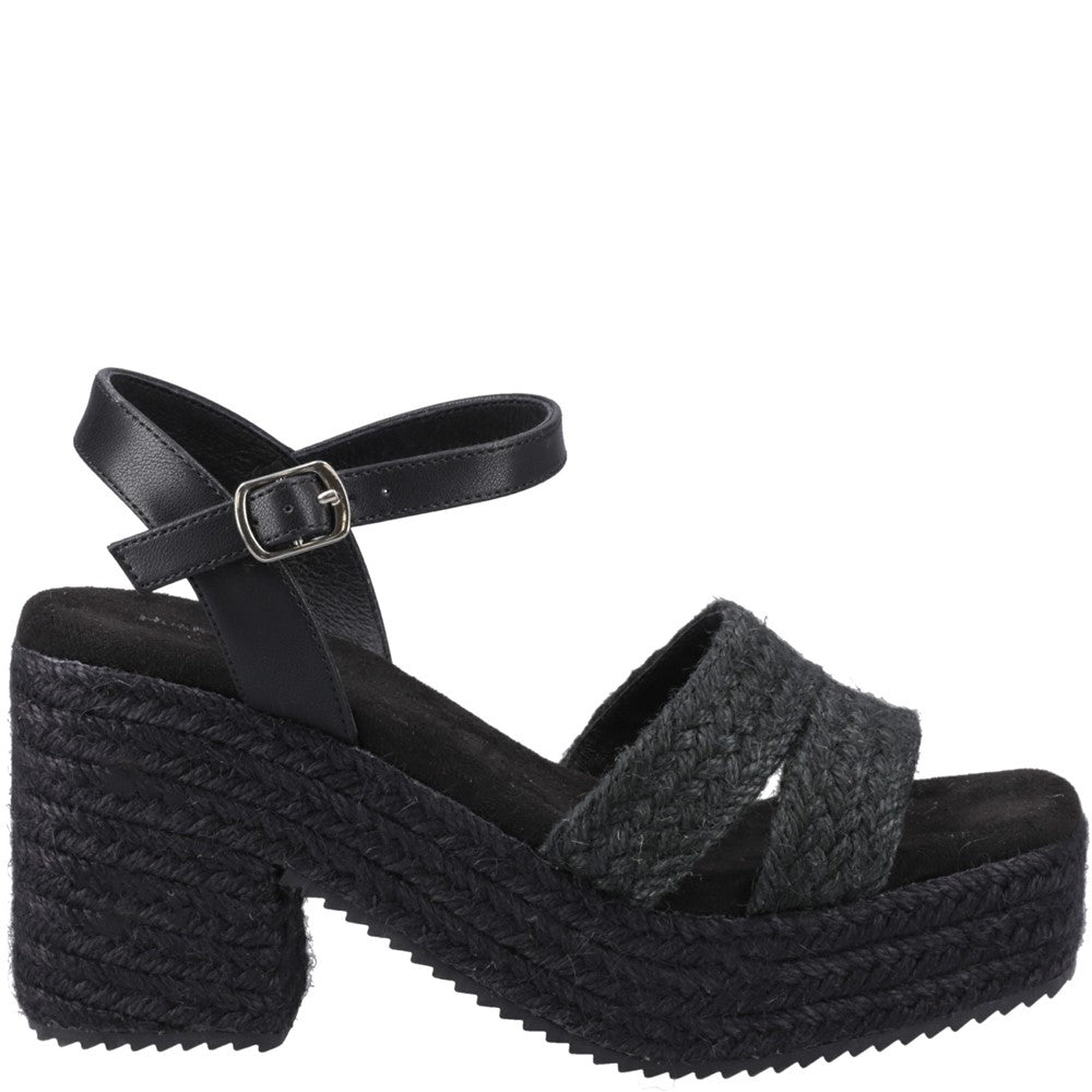 Ladies Heeled Sandals Black Hush Puppies Jamelia Espadrille Heel Sandal